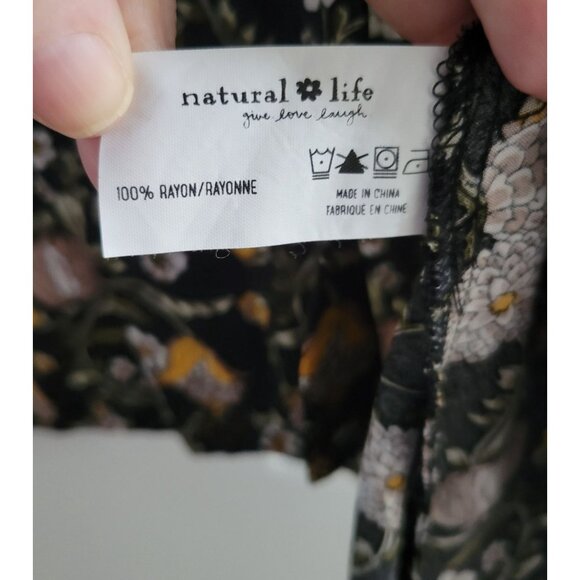 Natural Life Black floral shirt dress size Medium dark Academia cottagecore - Picture 4 of 5